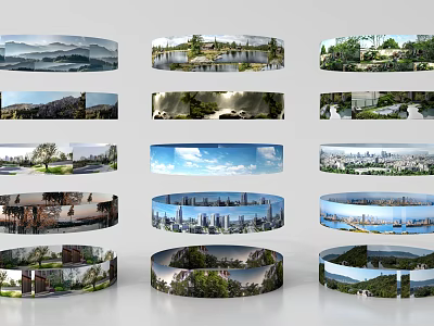 Circular Components Featuring Mountain Water City Skyline Park and Green Scenery 3d model