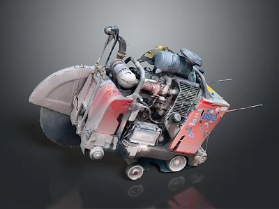 Industrial Heavy Duty Cutting Machine with Large Circular Blade Red Metal Frame And Engine Components 3d model