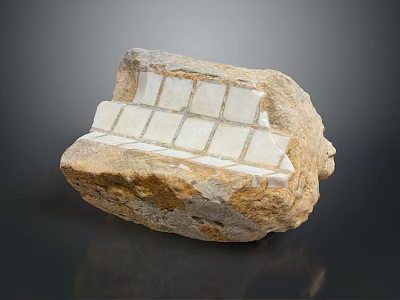 Natural Stone Bench With White Tile Inlays And Rustic Texture Design 3d model