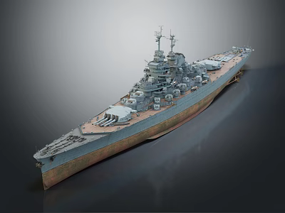 Detailed 3D Battleship Model With Hull Upper Deck Turret Guns And Antennas 3d model