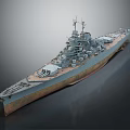 Detailed 3D Battleship Model With Hull Upper Deck Turret Guns And Antennas