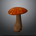 Vibrant Red Mushroom Plant With Yellow Spots And Brown Stem On Gray Background