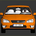 Orange Sedan Car Display With Black Wheels And White Seats On Reflective Floor