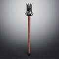 Intricate Decorative Staff With Wooden Handle And Metal Spiked Top Design