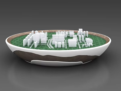 Commercial Equipment For City Model Display With White Building Models Circular Showcase And Green Area 3d model