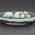 Commercial Equipment For City Model Display With White Building Models Circular Showcase And Green Area