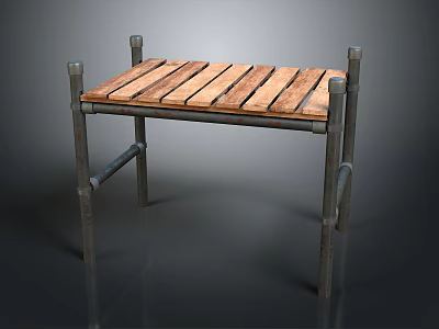 Rustic Wooden Slat Table With Sturdy Metal Frame For Home Furniture 3d model