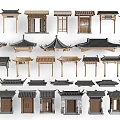 Traditional Chinese Wooden Gates With Various Roof Structures And Classic Designs