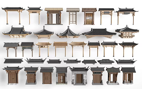 New Chinese Courtyard Door Courtyard Door Homestay Door Chinese Door Head 3d model