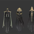 Decorative Home Living Accessories Three Black Robed Figures With Gold And White Accents