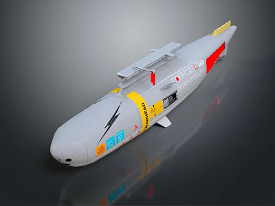 Gray Submarine Model With Modern Design Yellow Red Markings And Equipment Features 3d model