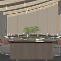 Private Dining Room With Modern Design Round Table Large Windows And Green Plant 3d model