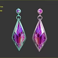Pink Gemstone Earrings with Diamond Shape Silver Frame and Sparkling Design 3d model