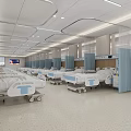 Modern Hospital Outpatient Ward With Beds Partitions And Ceiling Lights