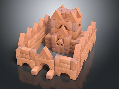 Wooden Building Blocks Castle Shaped Construction With Towers Walls And Arches 3d model