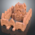 Wooden Building Blocks Castle Shaped Construction With Towers Walls And Arches