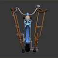 Blue Bicycle With Orange Crutches Large Tires And Rear Rack Design