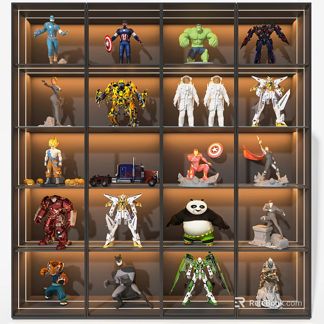 Colorful Action Figures Displayed on Shelves with Diverse Character Designs 3d model 