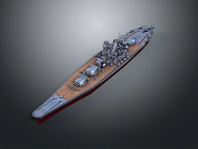 Warship Displaying Long Deck Turrets Hull Structure And Naval Military Architecture Design 3d model
