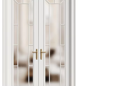 White Double Doors With Glass Panels And Golden Handles Decorative Grid 3d model