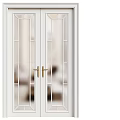 White Double Doors With Glass Panels And Golden Handles Decorative Grid