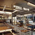Modern Café Interior Design With Hanging Lights Wooden Tables And Comfortable Chairs
