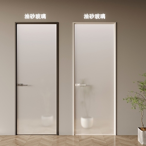 Oil sand glass single door kitchen bathroom oil sand glass swing door black frame white frame glass door 3d model