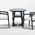 Modern Minimalist Dining Set With Black Table And White Cushioned Chairs 3d model