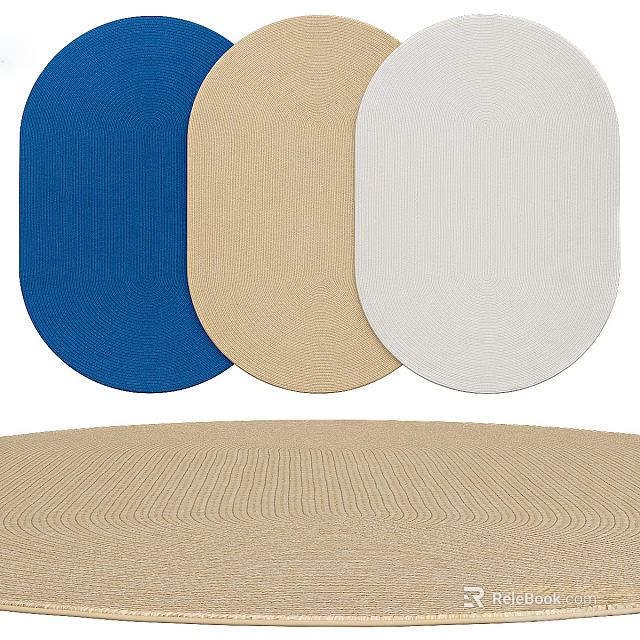 Round Woven Area Rugs in Blue Beige White Colors for Home Decor 3d model 
