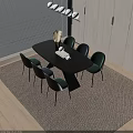Modern Luxury Dining Table Set With Black Table Green Black Chairs And Decorations 3d model