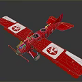 Red Vintage Biplane Model With Double Wings White Emblems And Wooden Propeller