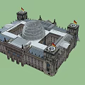 Classical Style Office Building With Dome Columns And German Flags Exterior 3d model