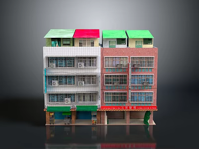Multi Story Residential Commercial Building Model Featuring Colorful Roofs Different Facades And Ground Floor Shops 3d model