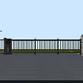 Modern Automatic Black Metal Folding Gate With Pillars And Paved Entrance Area