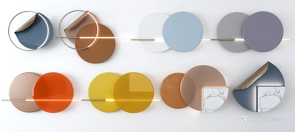 Elegant Modern Wall Decor with Colorful Circular Panels and Metal Frames 3d model