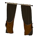 Dark Brown Curtains with Decorative Trim and Brown Tiebacks for Home Window Decoration