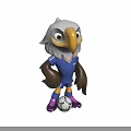 Cartoon Eagle Wearing Blue Sports Uniform With White Stripes TEAM on Chest and Brown Wings
