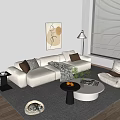 Sofa Combination Cream Style Sofa Combination Coffee Table Leisure Chair Floor Lamp Hanging Picture Carpet Side Table Vase Pillow 3d model