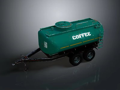 Green Coffee Trailer Mobile Coffee Equipment Featuring Wheels And Storage Tank 3d model