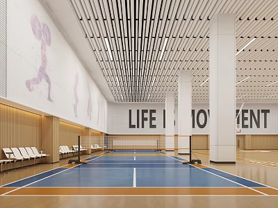 Modern Basketball Court Featuring Blue Surface White Seats LIFE 10 TENT Wall and Strip Lights 3d model