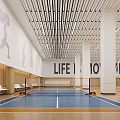 Modern Basketball Court Featuring Blue Surface White Seats LIFE 10 TENT Wall and Strip Lights