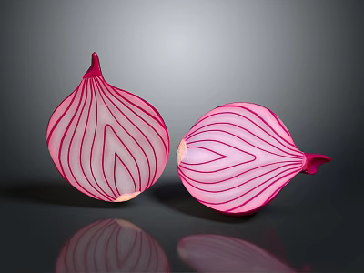 Fresh Sliced Red Onion Halves With Vibrant Purple And White Stripes 3d model
