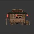 Traditional Wooden Street Food Cart With Green Roof And Red Lanterns