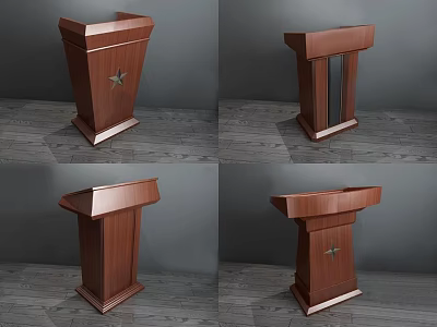 Wooden Podium With Star Emblem Vertical Stripe And Sleek Structure 3d model