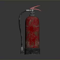 Red Old Fire Extinguisher With Worn Surface And Metal Handle On Gray Background