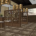 Elegant Restaurant Interior With Wooden Decor Pendant Lights Dining Tables And Green Plants