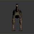 Realistic 3D Dinosaur Model With Dark Brown And Yellow Striped Skin Standing On Gray Background