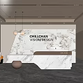 Modern company front desk background wall sofa reception area leisure chair chandelier 3d model