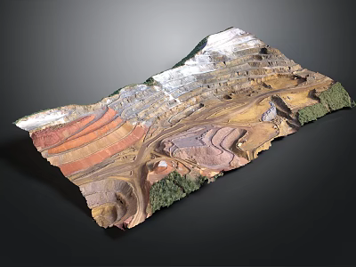 Layered Terrain Landscape With Red Brown White Color Patterns And Green Vegetation Patches 3d model