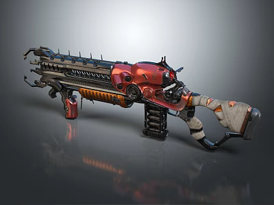 Futuristic Sci Fi Weapon With Red Black Mechanical Design Spiked Barrel And Ammo Clip 3d model